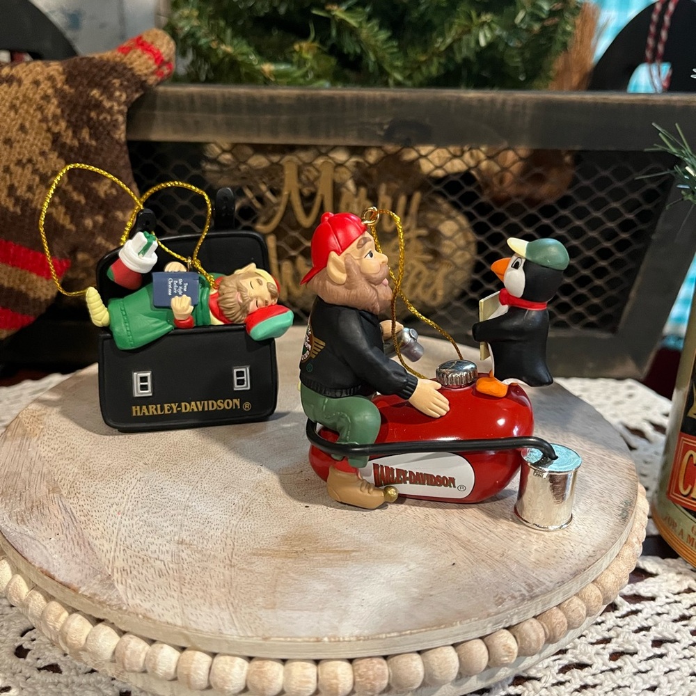 Harley-Davidson Festive Biker and Penguin Ornaments
